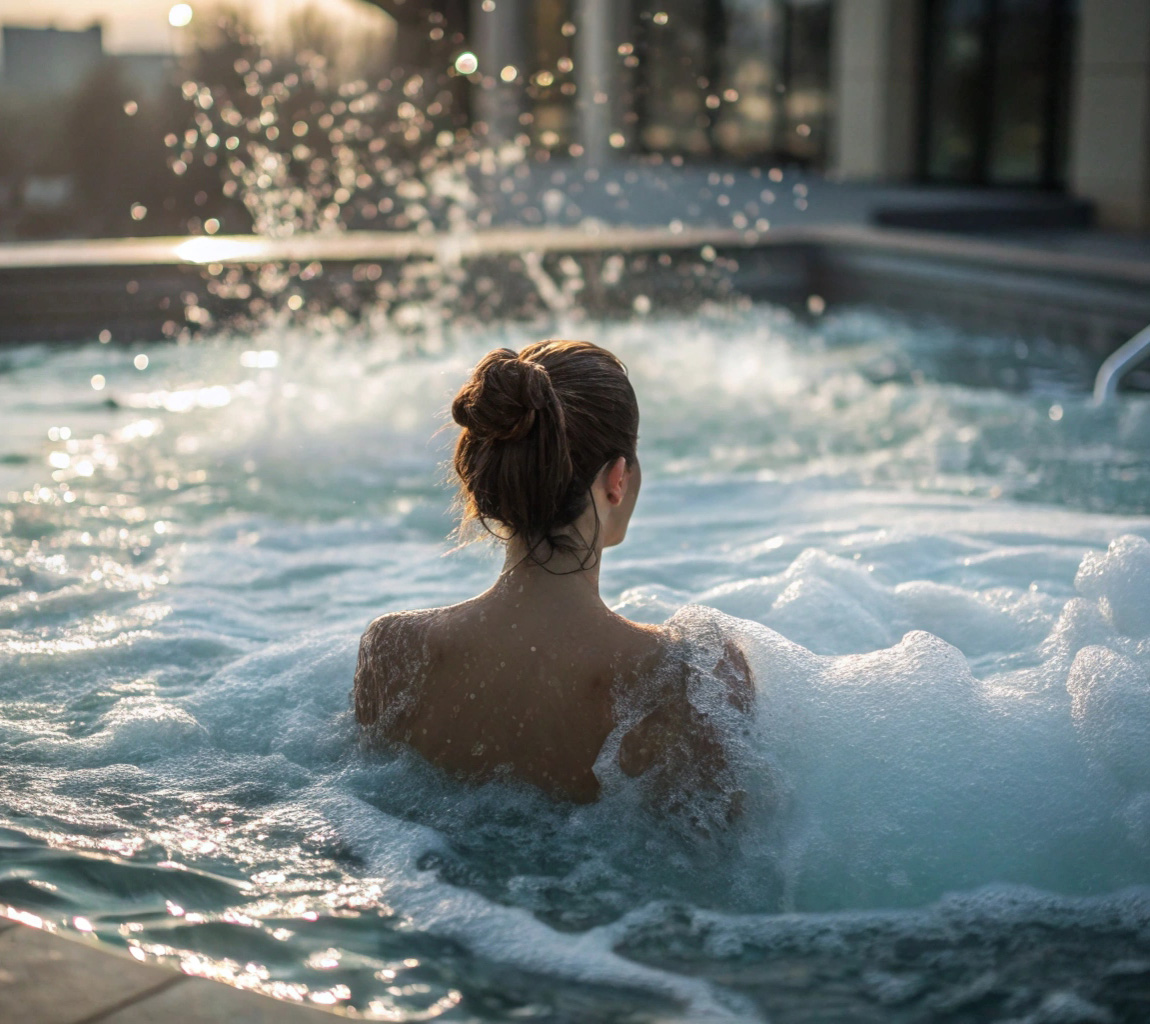 Person nyder en hydromassage session